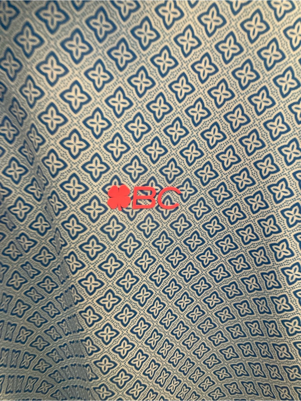 Light Blue Diamond-Print Short Sleeve Polo with Red Logo Accent - Picture 4 of 4